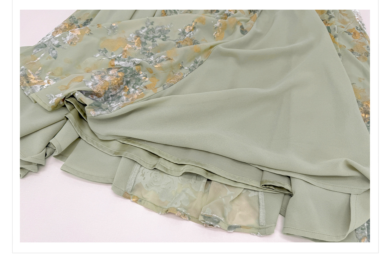 Đầm maxi nữ cổ đứng ren hoa thêu tay dài — Xanh lá cây nhạtcolor chi tiết 20