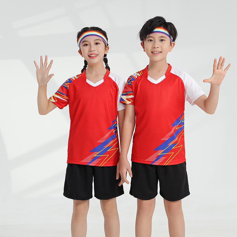 Badminton Uniform Short-Sleeved Suit for Men and Women Sports Quick-Drying Table Tennis Uniform Kidsren's Full Set of Training Game Jersey Class Uniform