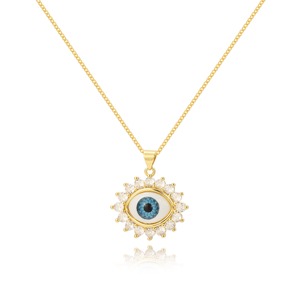 Daily Occasion Copper Material Hip-hop Retro Eye Copper Gold Plated Pendant Necklace In Bulk