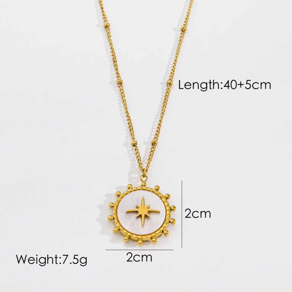 304 Stainless Steel 14K Gold Plated Simple Style Classic Style Enamel Plating Inlay Square Star Moon Natural Stone Shell Zircon Pendant Necklace display picture 1