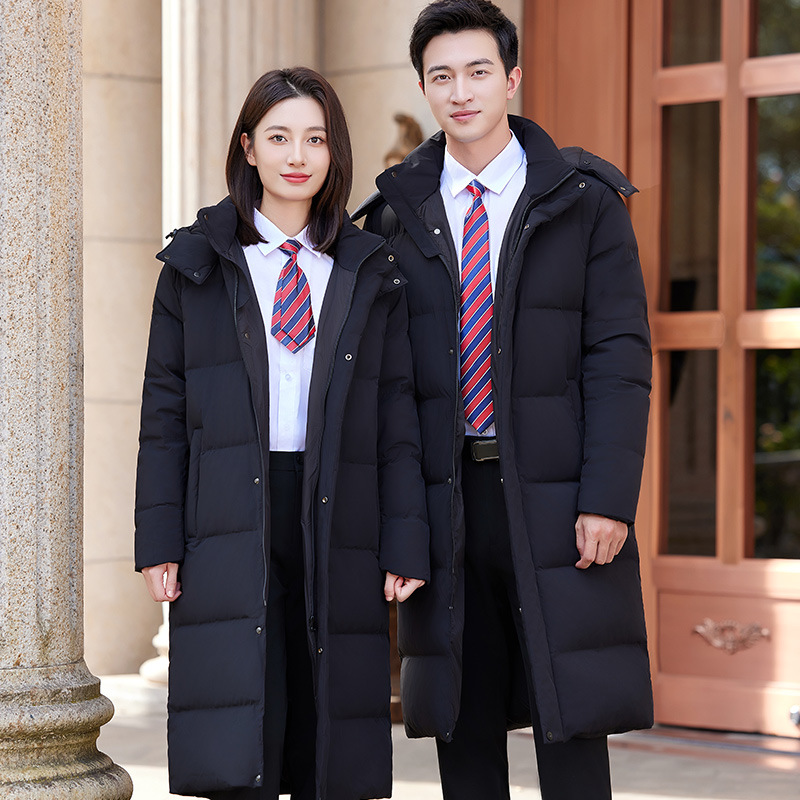 남성과 여성의 긴 전문가 다운 코튼 패딩 재킷 따뜻한면 패딩 재킷 두꺼운 호텔 프런트 데스크 리셉션 4S 샵 작업복 겨울