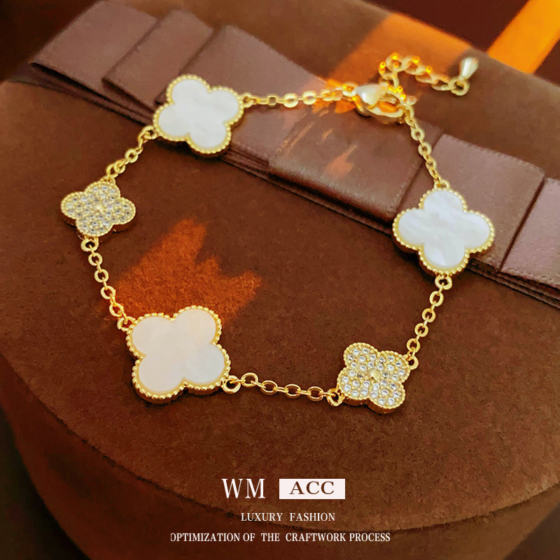 Real Gold electroplated zircon fritillary flower bracelet simple all-match bracelet light luxury High sense bracelet for women Wholesale Real Gold electroplated zircon fritillary flower bracelet simple all-match bracelet light luxury High sense bracelet for women Wholesale