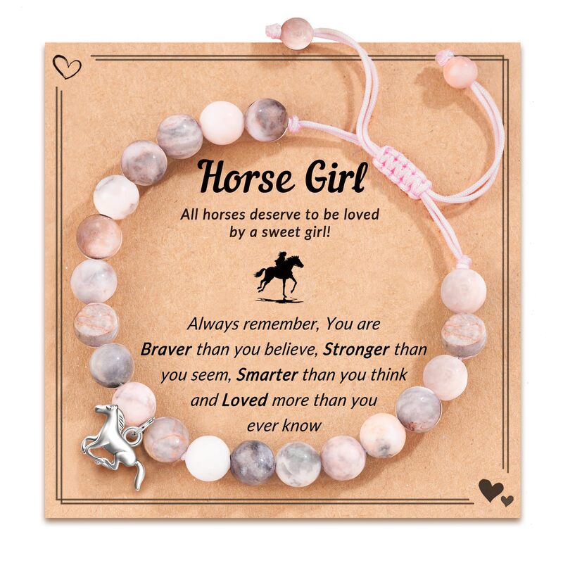 Pink Zebra Bracelet Horse girl Pony Pendant Friends Gift Pearl Handmade Woven Pony Pendant Bracelet