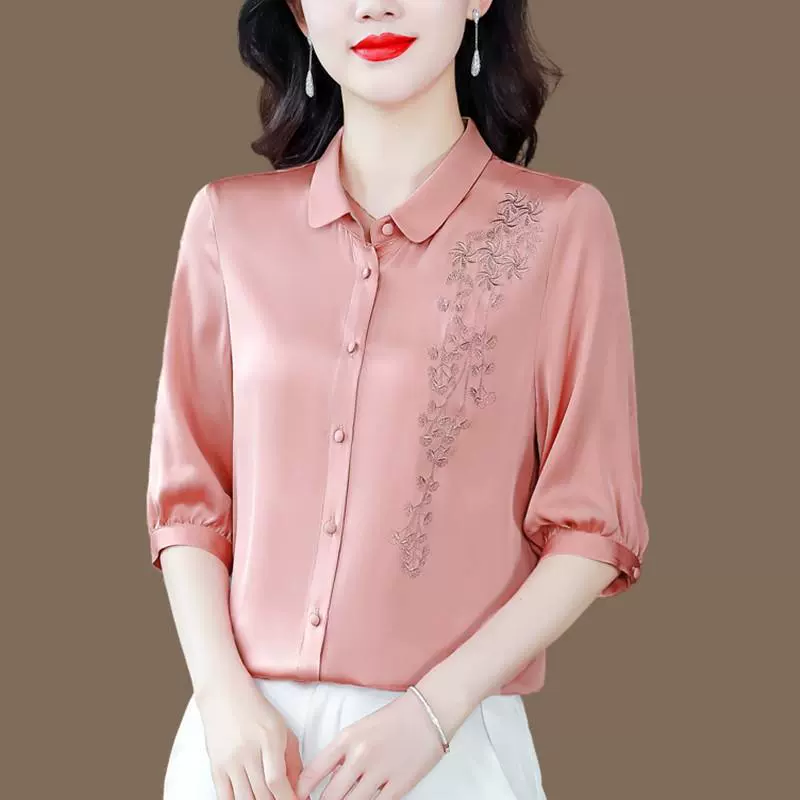 贵夫人丝绸上衣女士夏装真丝衬衫妈妈洋气宽松显瘦桑蚕丝衬衣