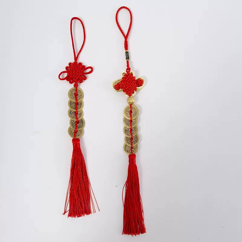 中国结富贵结穗子流苏五帝钱车挂件仿古钱币住宅门对门工艺品铜