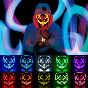 Cross-border hot sale Halloween LED luminous V-shaped werewolf killing script killing adult children horror EL party mask