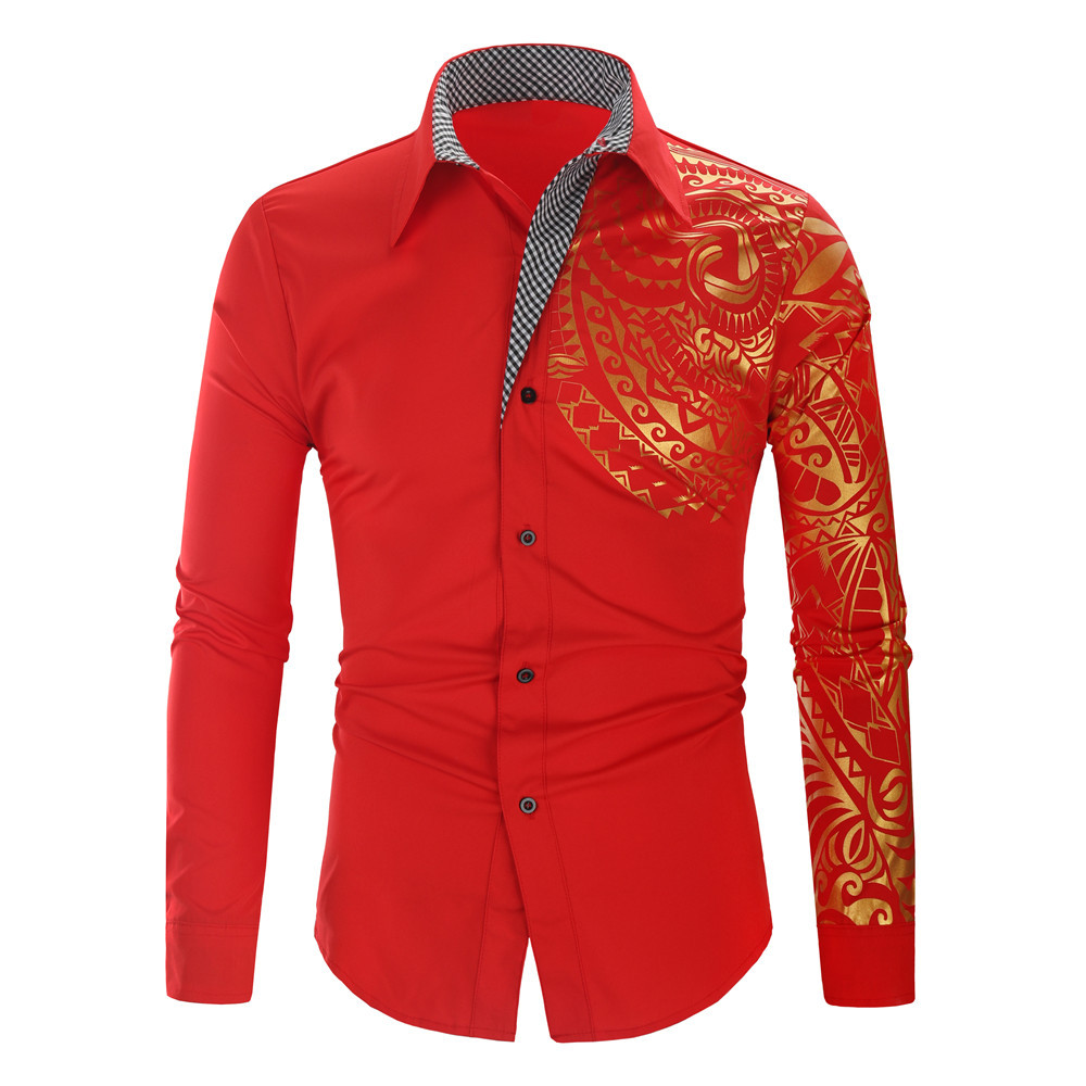 Cotton Blend, Polyester Fabric Type Wholesale Men's British Style Ditsy Floral Long Sleeve Men's Tops