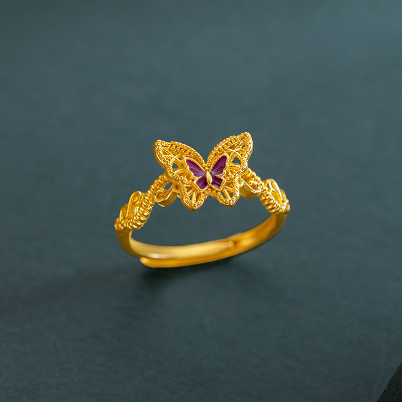 National Tide Palace Style Filament Butterfly Pendant Dream Butterfly Set Anello color smalto oro_voghion.com