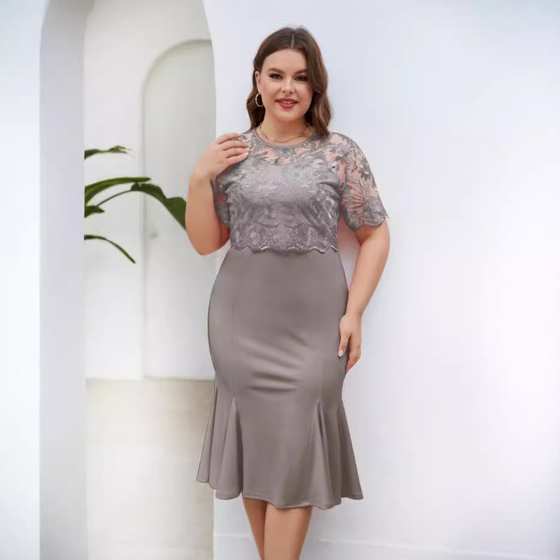 European and American Amazon Aliexpress Hot Cross-Border Exclusive New Large Size Skirt Embroidered Splicing Dress Slimming European and American Amazon Aliexpress Hot Cross-Border Exclusive New Large Size Skirt Embroidered Splicing Dress Slimming