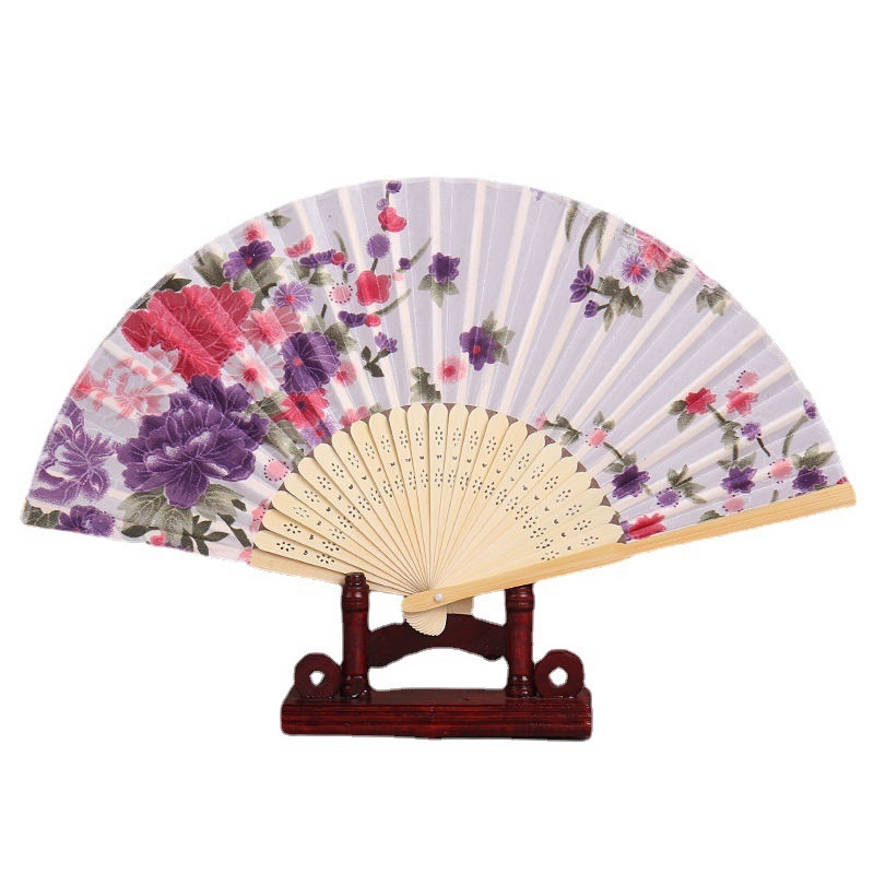 中国风折扇竹杆色丁布扇碎花古典扇子礼品扇樱花女扇日式和风扇子