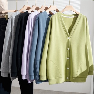 plus size women's 300kg long sleeve cardigan vests women's chubby girl loose slim coat 200 casual V-neck coat spring