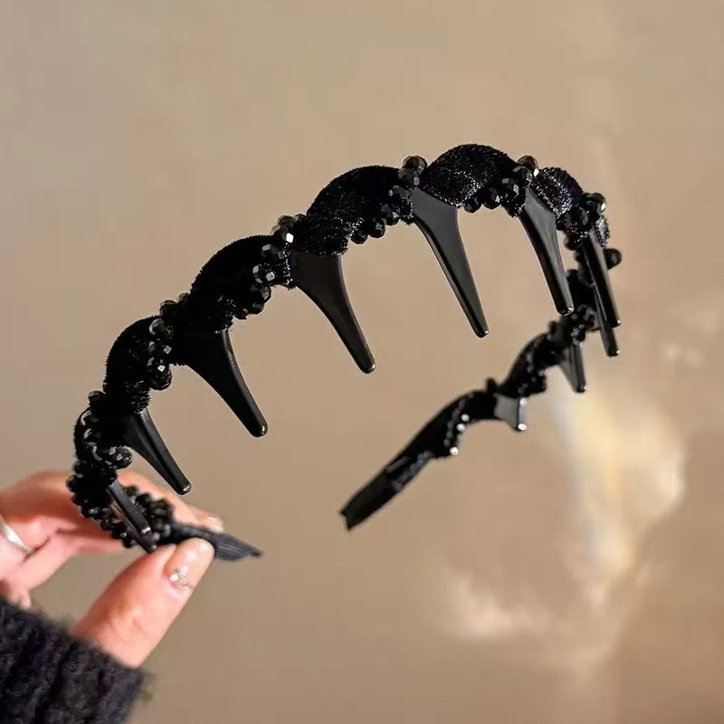 女性用フラッシュダイヤモンドベルベットヘッドバンド、新しいスタイル、高頭蓋骨、波状歯付きヘッドバンド、散髪整理品、外出用多用途帽子|undefined