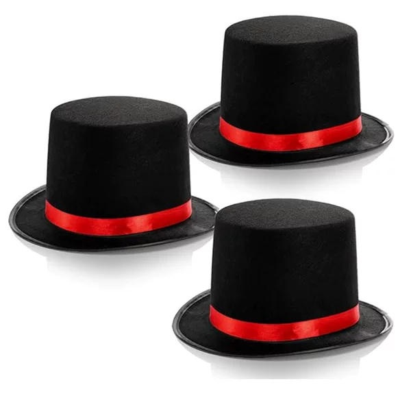 In-Stock Magic Hat Red Ribbon Lincoln Hat Black Lincoln Stage Performance Black Hat Tall Hat