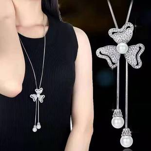 Cross-mirror new double-layer clover sweater chain women's fashion high-end fresh niche design long necklace wholesale