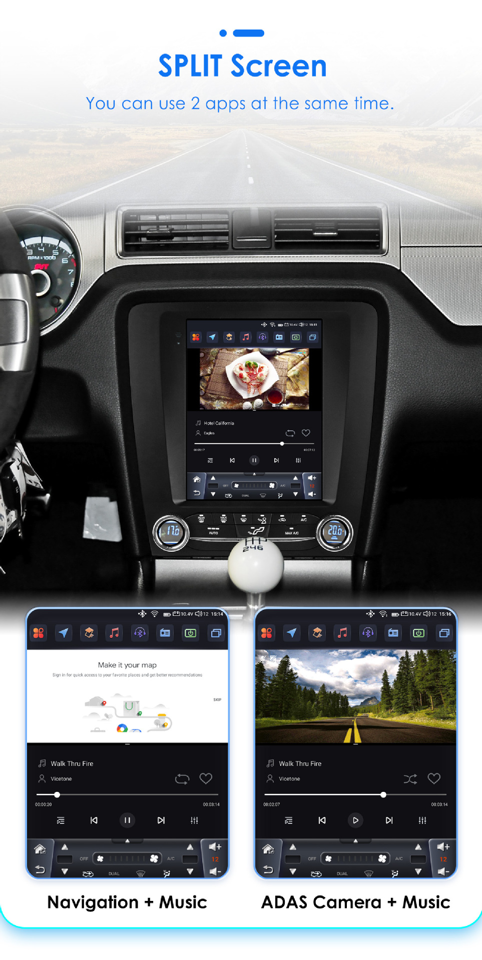 Suitable for 10-14 Ford Mustang Modified Models, Mustang-Specific 9.7inch Vertical Screen Android Large-Screen Navigation Gps