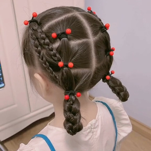 Children's creative candy color beads, strong pull and continuous knotting of hair ties, hair ropes, girls' high-elastic hair-tying red bean rubber bands
