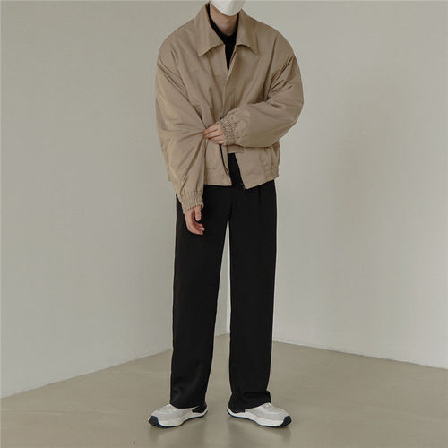 Mens Fall Short-Sleeve Workwear Jacket with National Trend Functional Style Trendy Loose Personal Casual Stylish Collar Windbreaker Jacket