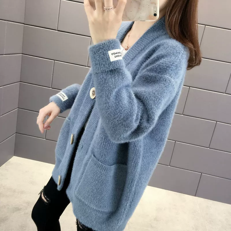 К knitted cardigan, свитер для учащихся начальной школы, осенняя куртка, корейский стиль, большой размер, V-образный вырез