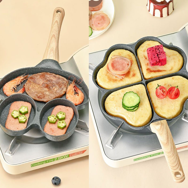 Cuatro agujeros creativos en forma de corazón amor huevo frito fondo plano no pegajoso molde de hamburguesas de huevo frito artefacto de desayuno transfronterizo