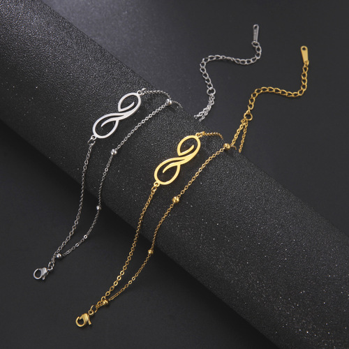 Bestselling Bohemian Infinity Symbol Anklet Stainless Steel Double Beaded Chain Sandal Anklet for Women Fashion Accessory