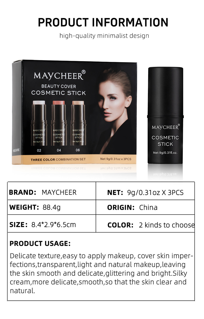 Cross-border trade MAYCHEER Contouring Sticks Three-piece set, facial three-dimensional highlights, shadow blush, and shadow brightening Application Scenario