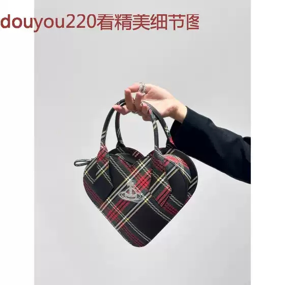 Vivienne Westwood Large Saturn Bag 2025 New Trend High-End Retro Plaid Heart Bag Handheld Crossbody Bag