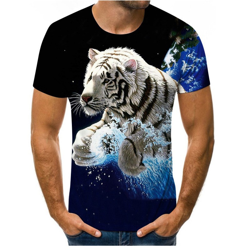 Venta caliente Forest Beast 3D impresión digital hombre calle salvaje hombro recto jersey transpirable suelta camiseta de manga corta