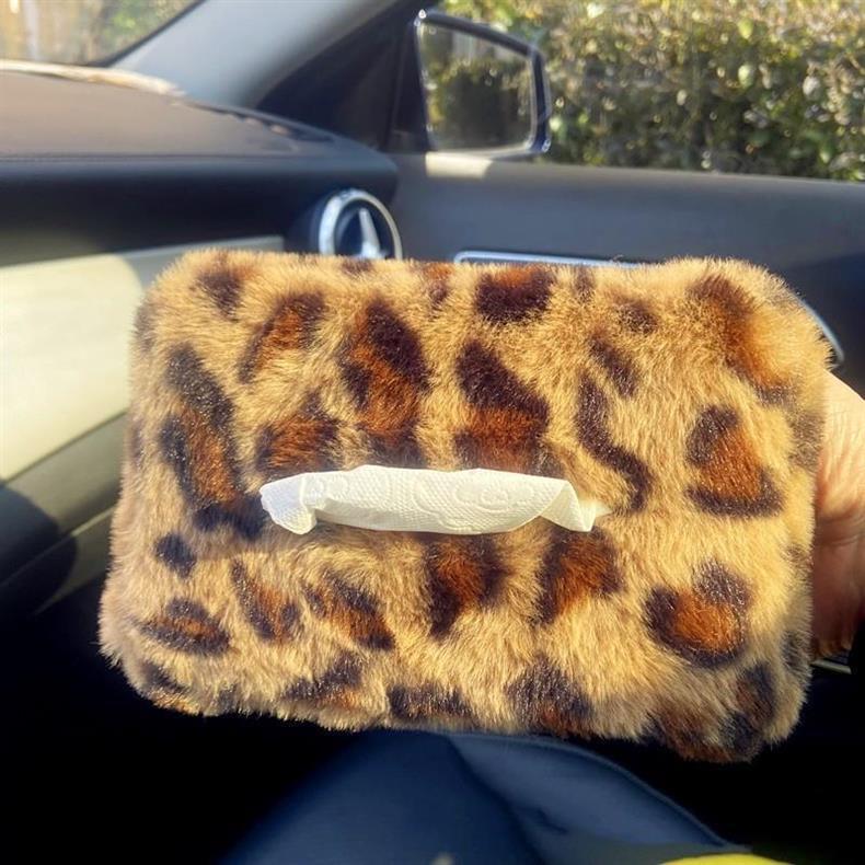 Cute Leopard Print Cat Car Tissue Box Creative Hanging Cute Ladies High-End Car Tissue Paper Hanging Bag for Women