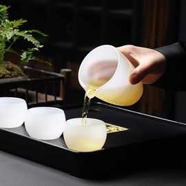 高级感白玉琉璃茶具高颜值玻璃小茶杯高端送礼品茗杯皮箱套装批发