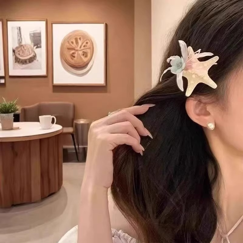 超仙海星贝壳花朵发夹抓夹海边拍照氛围感鲨鱼夹发卡度假风发饰品|undefined