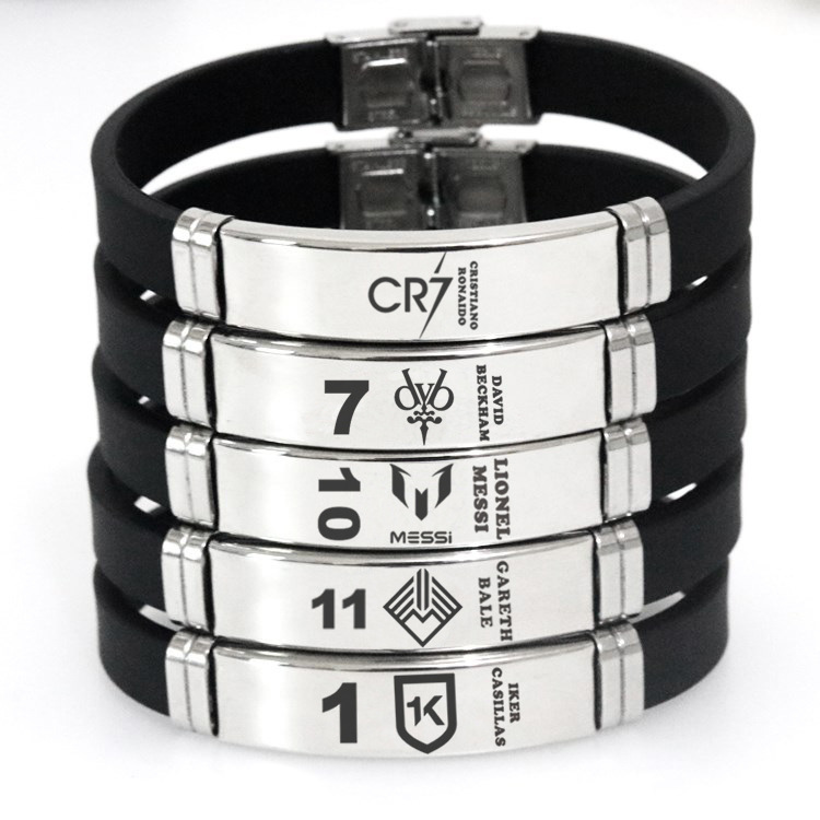 Football silicone adjustable bracelet stainless steel