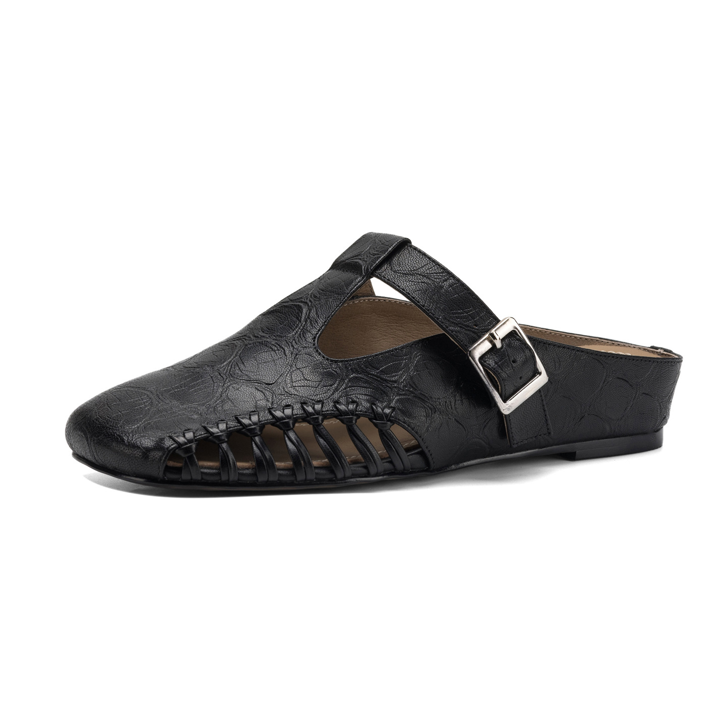 Dép nữ quai chữ T mũi nhọn kiểu vintage, đế bệt, size 34–41 — đen chi tiết 24