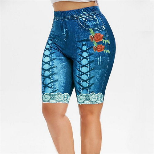 European and American-style denim-look high-waisted, highly elastic fitness leggings for women—perfect for yoga and running—XY599