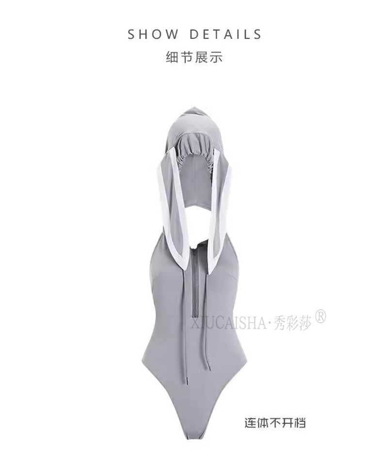 Bunny Girl Costume Set with Deep-V Backless One-piece and Black Stockings — detail image 13