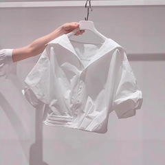 超見栄えの良いラペルパフスリーブシャツ女性用 2025 夏の新しい韓国シックなレイジースタイルルーズショートトップ