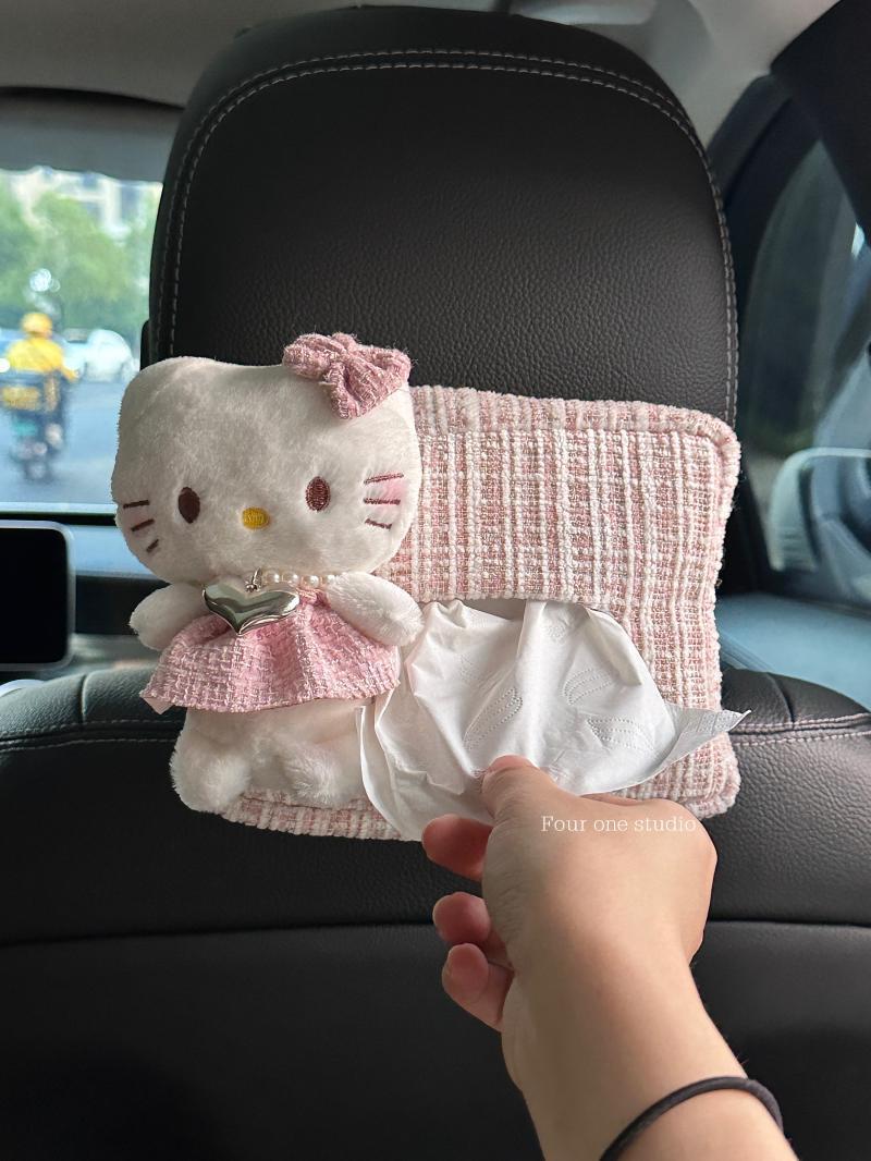 Car tissue box, cute kitty cat tissue bag, girly style, high aesthetic car tissue bag