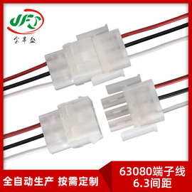 工厂直供63080公母对接线2PIN 6.3MM间距端子连接线 汽车线束加工