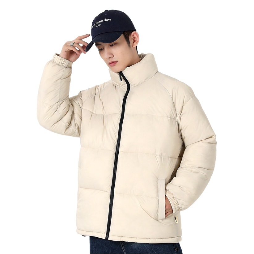 Chaqueta de hombre de otoño e invierno chaqueta acolchada de algodón cálida informal suelta blusa juvenil cuello alto simple celebridad de Internet misma chaqueta de pan a prueba de viento