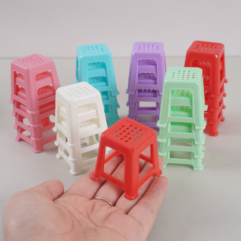 Mini Plastic Stool, Dollhouse Chair, Little Red Book Version, Pretend Play Scene, Supermarket Table and Chair Props