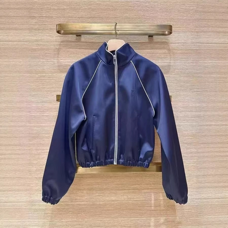 French-Style Niche 2026 Early Spring Light Luxury Satin Jacket with Visible Stitching, Diagonal Pockets, Stand Collar, and Cinched Waist