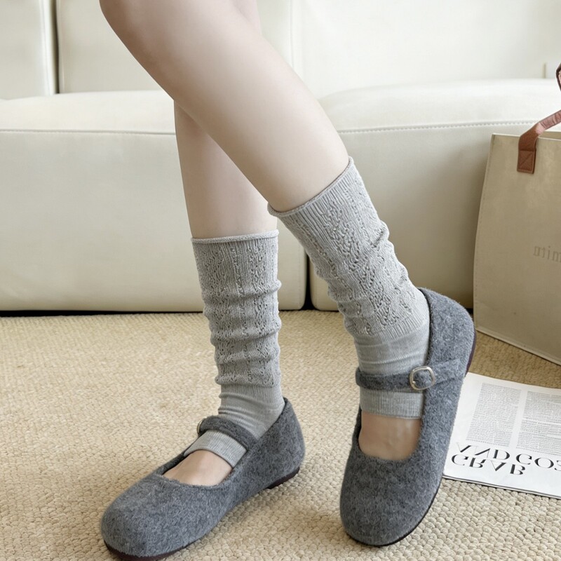 Sock Cuffs, Stacked Socks for Women, Korean Style Footless Leg Warmers, Gray Calf Socks, Hollow-Out Dark Pattern Long Socks, Versatile and Simple Style