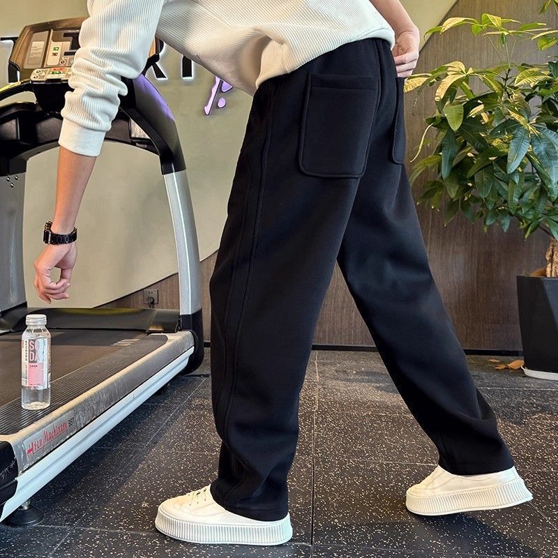 Autumn and Winter New Style Fleece-Lined Thickened Men's Straight-Leg Scimitar Pants Casual Loose Trendy Sweatpants Middle-Aged Men's Trousers