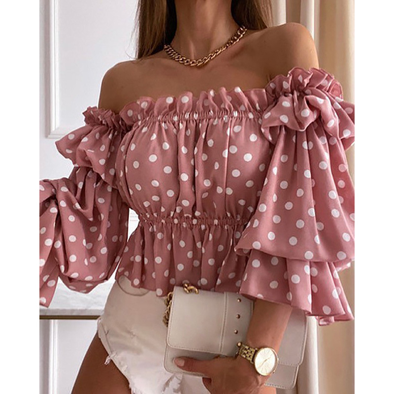 Printed Off Shoulder Ruffle Sleeve Shirt in Blouses & Shirts