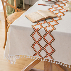 Cross-border geometric diamond waterproof embroidered tablecloth Nordic minimalist desk dining table cloth rectangular coffee table mat cover