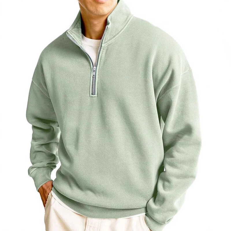 New Cross-Border Plus-Size Shirt for Men, Loose Trendy Long-Sleeve Stand-Up Collar Half-Zip Sweatshirt