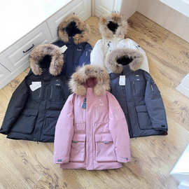 一束家 M家25款张康乐张.凌赫同款工装大毛领羽绒服三防男女同款