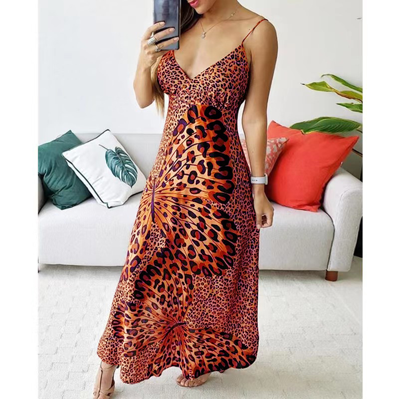 Women's Strap Dress Streetwear V Neck Printing Sleeveless Butterfly Leopard Maxi Long Dress Daily display picture 5