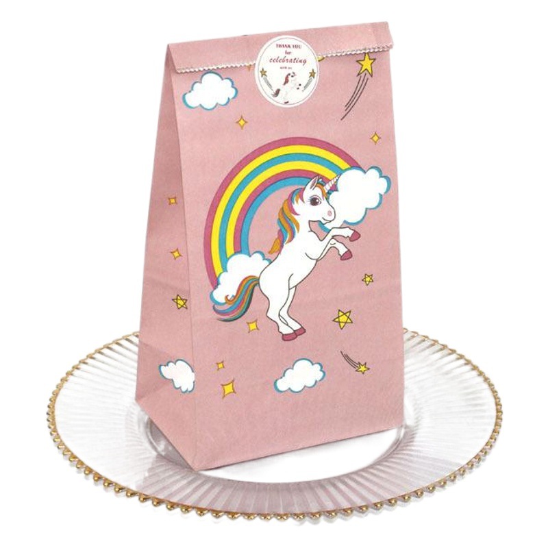 Nueva bolsa de papel a prueba de aceite de una sola vez patrón de unicornio fondo cuadrado bolsa de comida pastel occidental punto bolsa de embalaje en stock lote