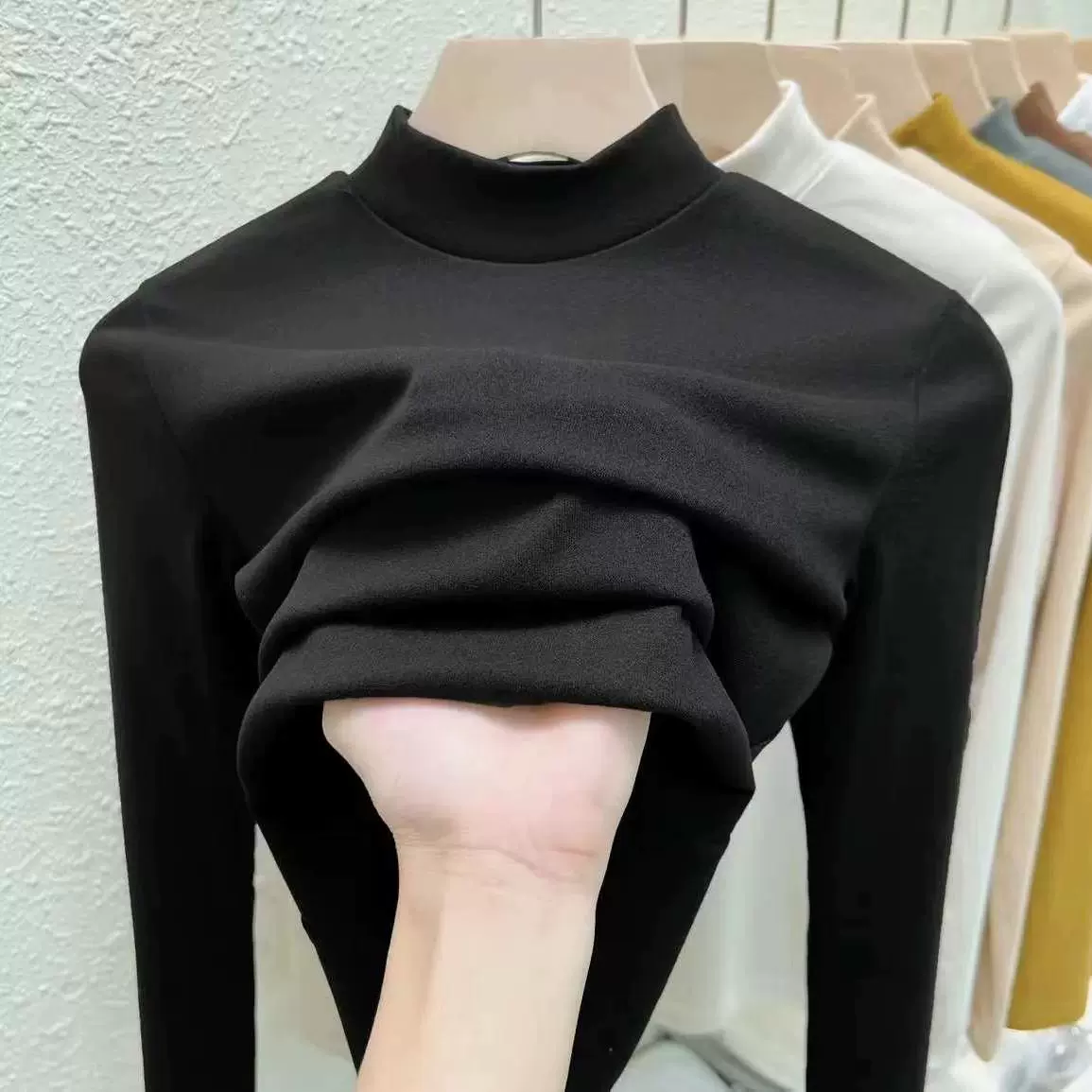 半高领打底衫秋冬季女可外穿内搭上衣修身磨毛长袖T恤打底衫冬季