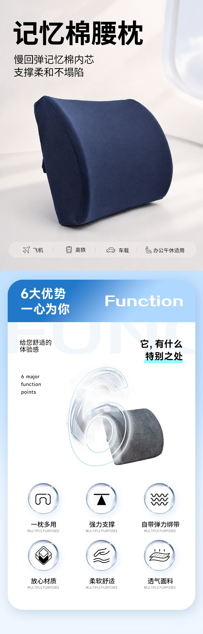 Gel lumbar support cushion for office, waist support pillow, back support for long-term sitting, lumbar pillow, backrest support cushion